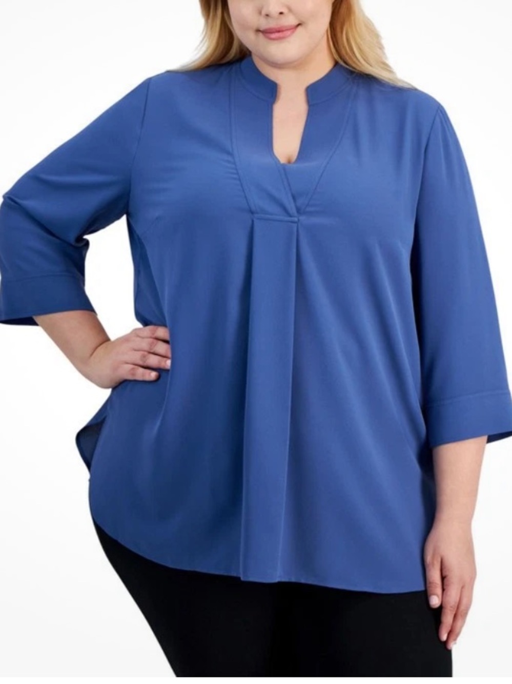 Anne Klein Blue Jay Split-Neck 3/4 Sleeve Tunic 16 NWT